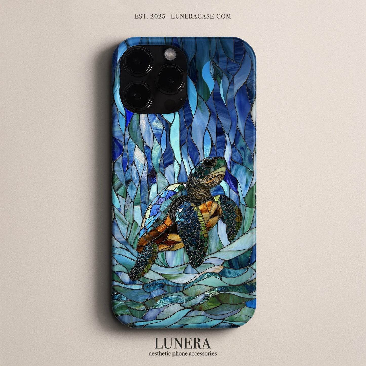 Lunera "Ocean Turtle Stained Glass" Tasarım Telefon Kılıfı - Vitray (Stained Glass) Serisi Serisi