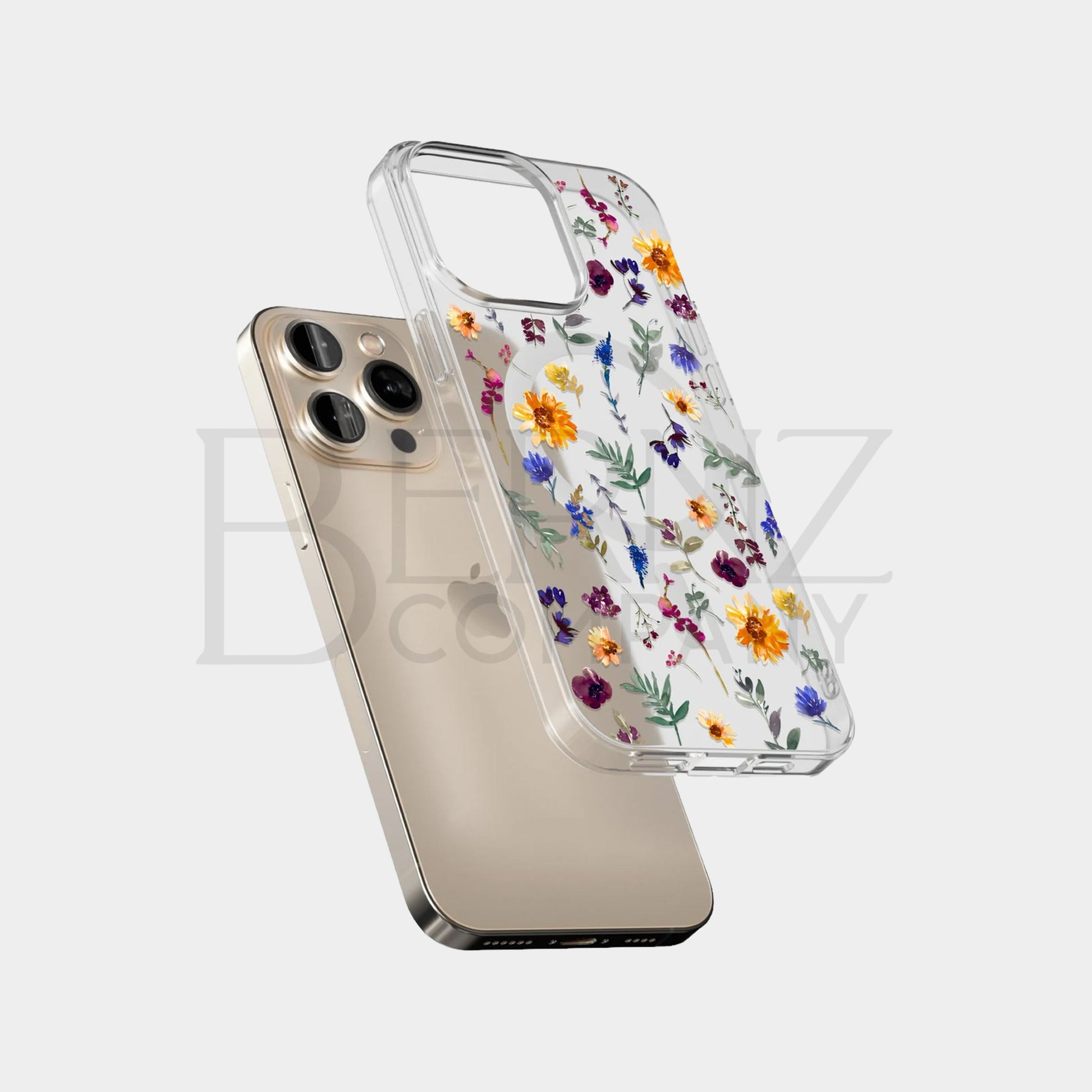Canlı Çiçek Desenli, Sararmayan Şeffaf UV Baskılı Telefon Kılıfı BERNZ COMPANY
