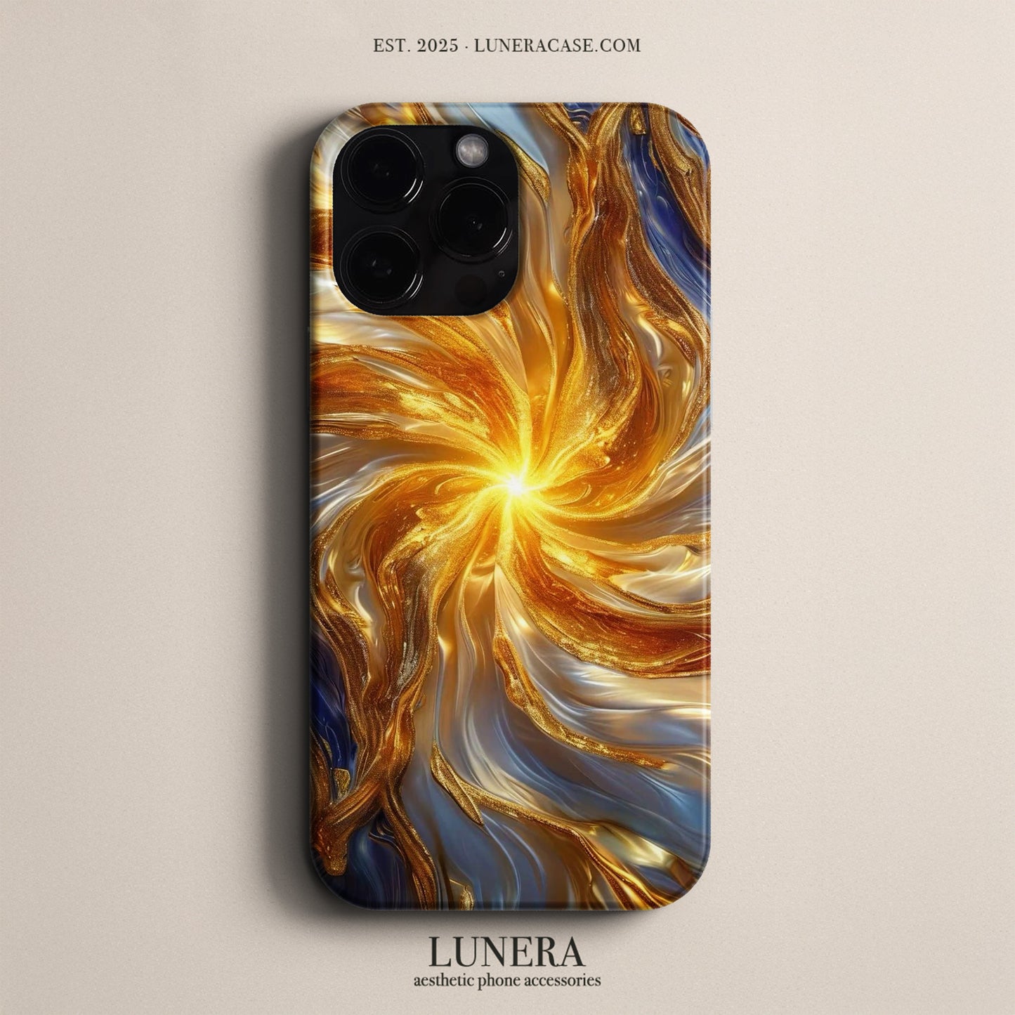 Lunera "Golden Galaxy Swirl" Tasarım Telefon Kılıfı - Kozmik & Galaksi Serisi