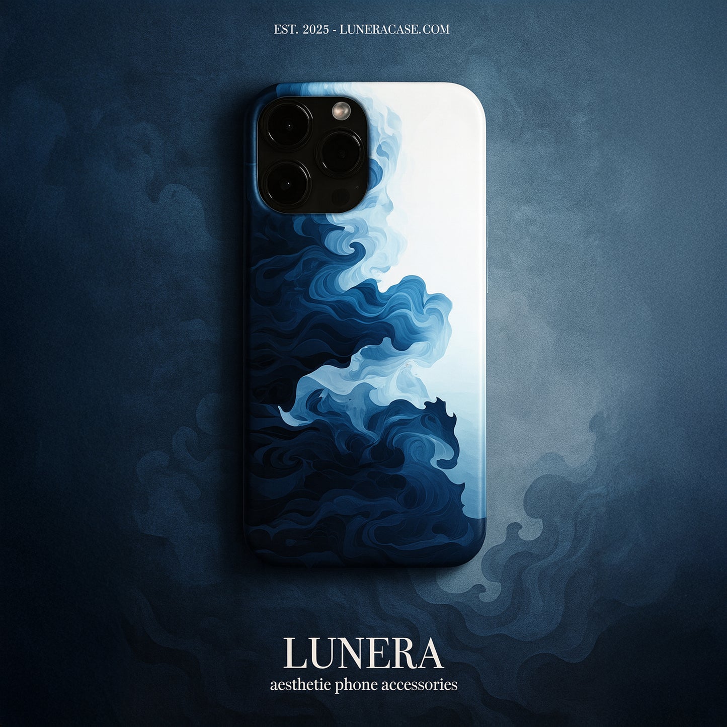 LUNERA 'Indigo Flow' Case – Soyut Mavi Dalga Estetik Telefon Kılıfı