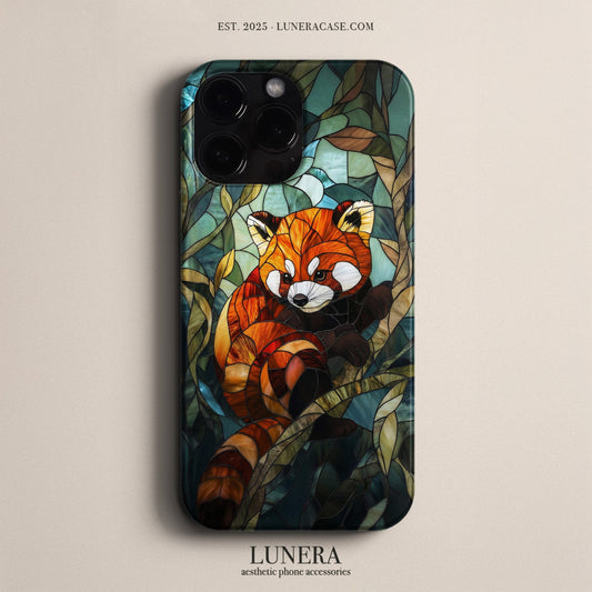 LUNERA "Forest Red Panda" Tasarım Telefon Kılıfı – Vitray (Stained Glass) Serisi
