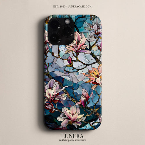 LUNERA Magnolia Stained Glass Case – Vitray Çiçek Desenli Parlak Telefon Kılıfı