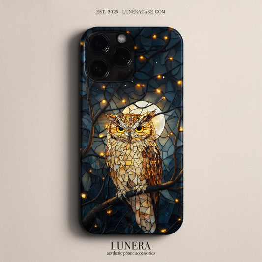 LUNERA "Midnight Owl" Tasarım Telefon Kılıfı – Vitray (Stained Glass) Serisi