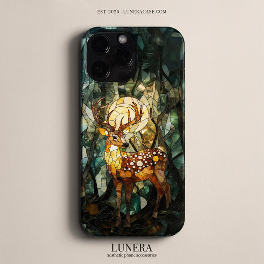 LUNERA "Mystic Stag" Tasarım Telefon Kılıfı – Vitray (Stained Glass) Serisi