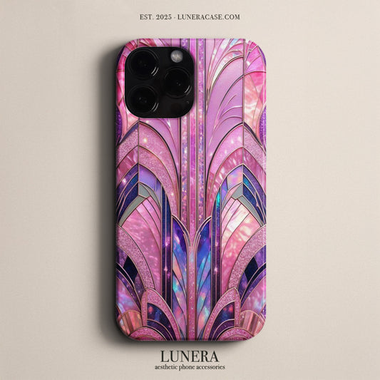 LUNERA Cosmic Deco Case – Pembe Art Deco Parlak Galaxy Telefon Kılıfı