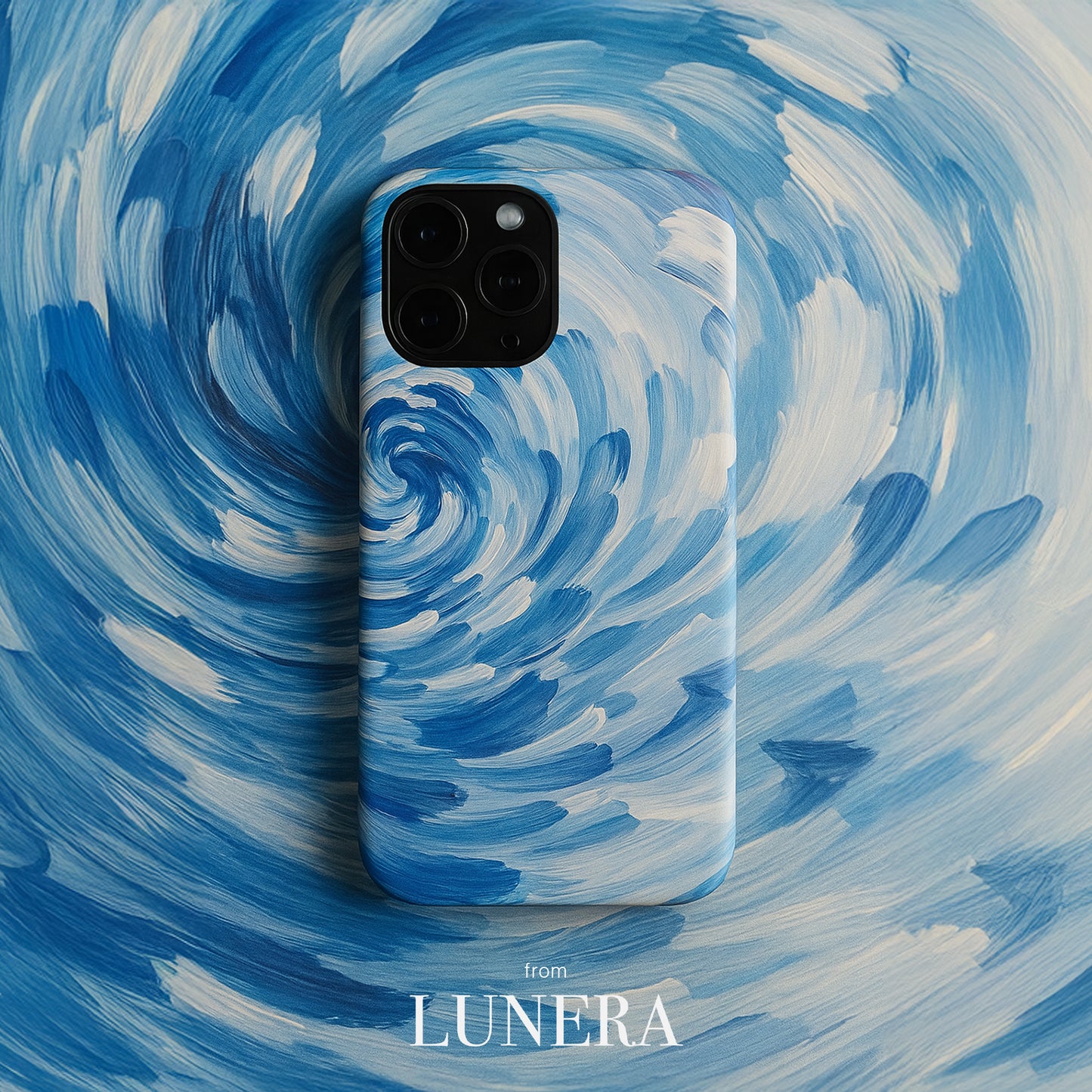 LUNERA 'Swirl Blue' Case – Fırça Darbeli Sanatsal Mavi Telefon Kılıfı