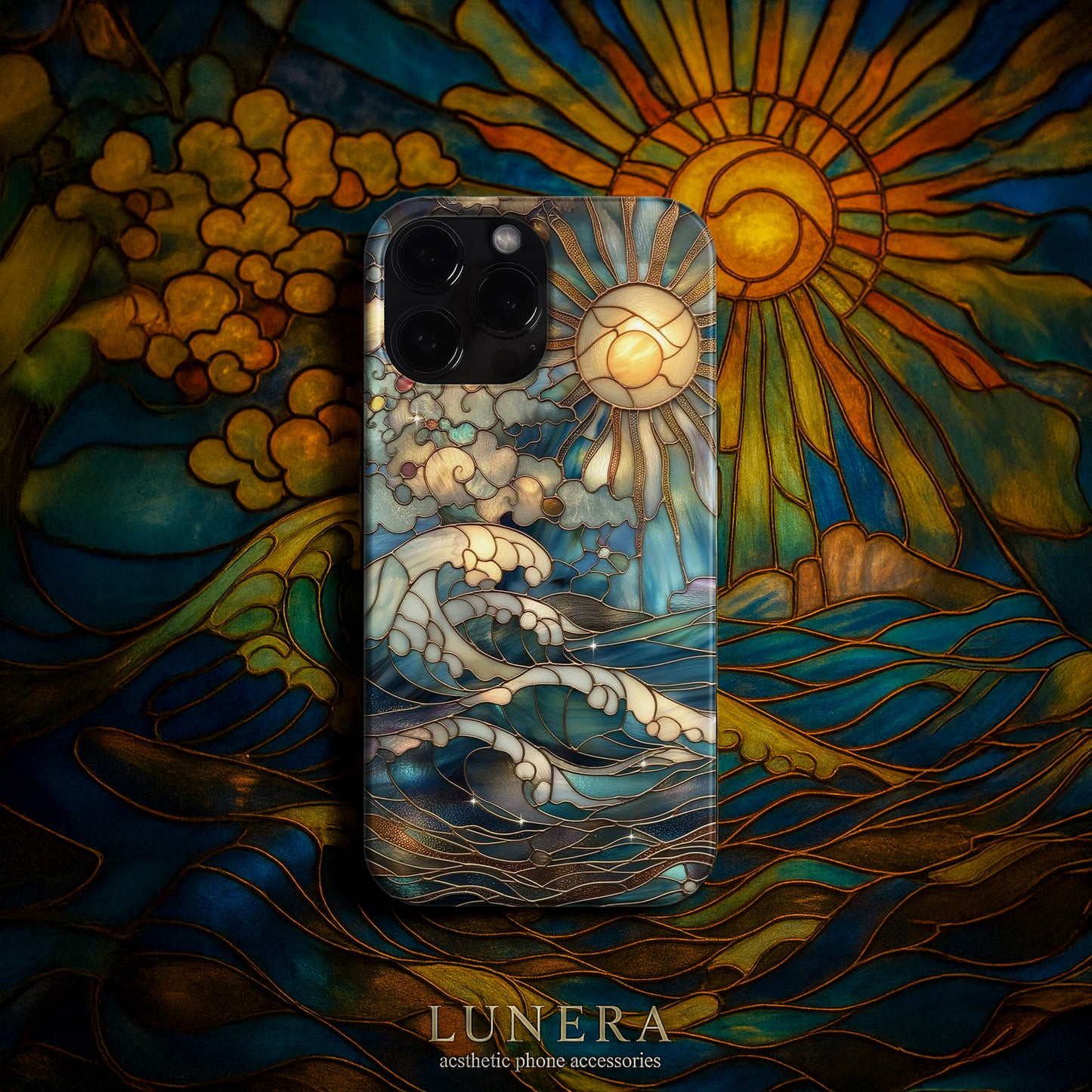 LUNERA 'Ocean Light' Case – Estetik Vitray Dalga Telefon Kılıfı
