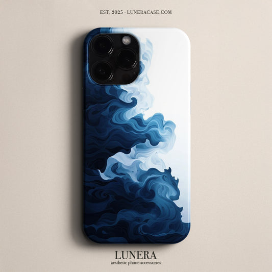 LUNERA 'Indigo Flow' Case – Soyut Mavi Dalga Estetik Telefon Kılıfı