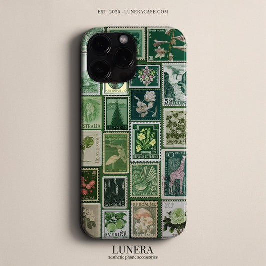 LUNERA 'Green Postage' Case – Vintage Pul Desenli Koleksiyon Kılıfı