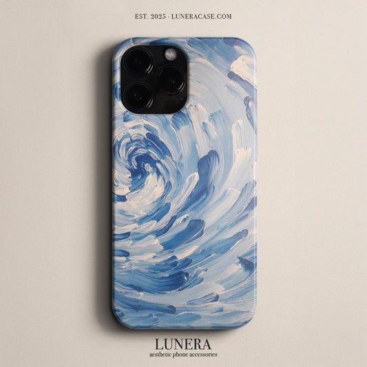 LUNERA 'Swirl Blue' Case – Fırça Darbeli Sanatsal Mavi Telefon Kılıfı