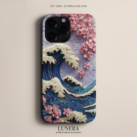 LUNERA 'Sakura Wave' Case – Japon Dalgası ve Çiçekli Estetik Telefon Kılıfı