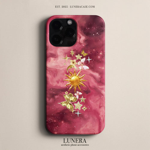 LUNERA ‘Celestial Dreams’ Case – Güneş ve Yıldız Desenli Kozmik Sanatsal Telefon Kılıfı