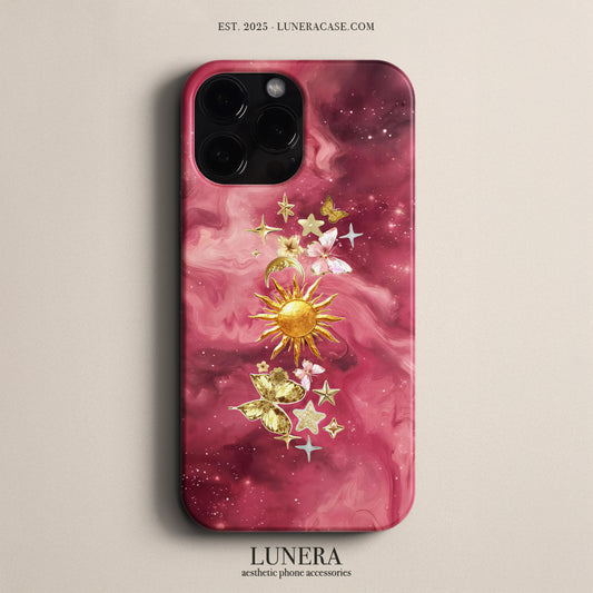 LUNERA ‘Celestial Dreams’ Case – Güneş ve Yıldız Desenli Kozmik Sanatsal Telefon Kılıfı