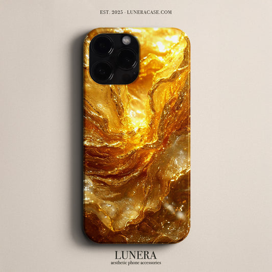 Lunera "Golden Liquid Flow" Tasarım Telefon Kılıfı – Golden Sun Collection Serisi