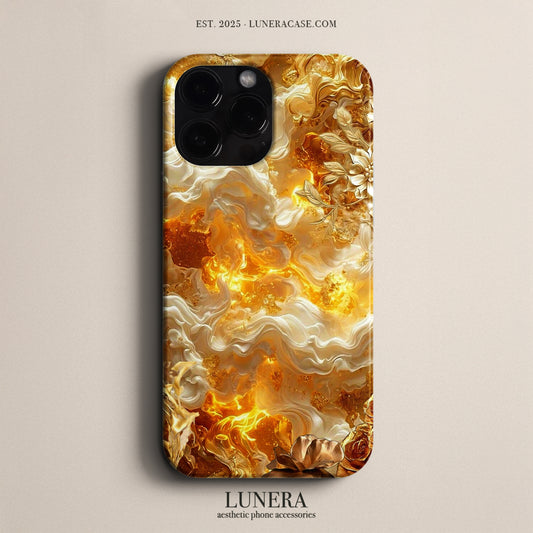 Lunera "Golden Marble Bloom" Tasarım Telefon Kılıfı – Golden Sun Serisi