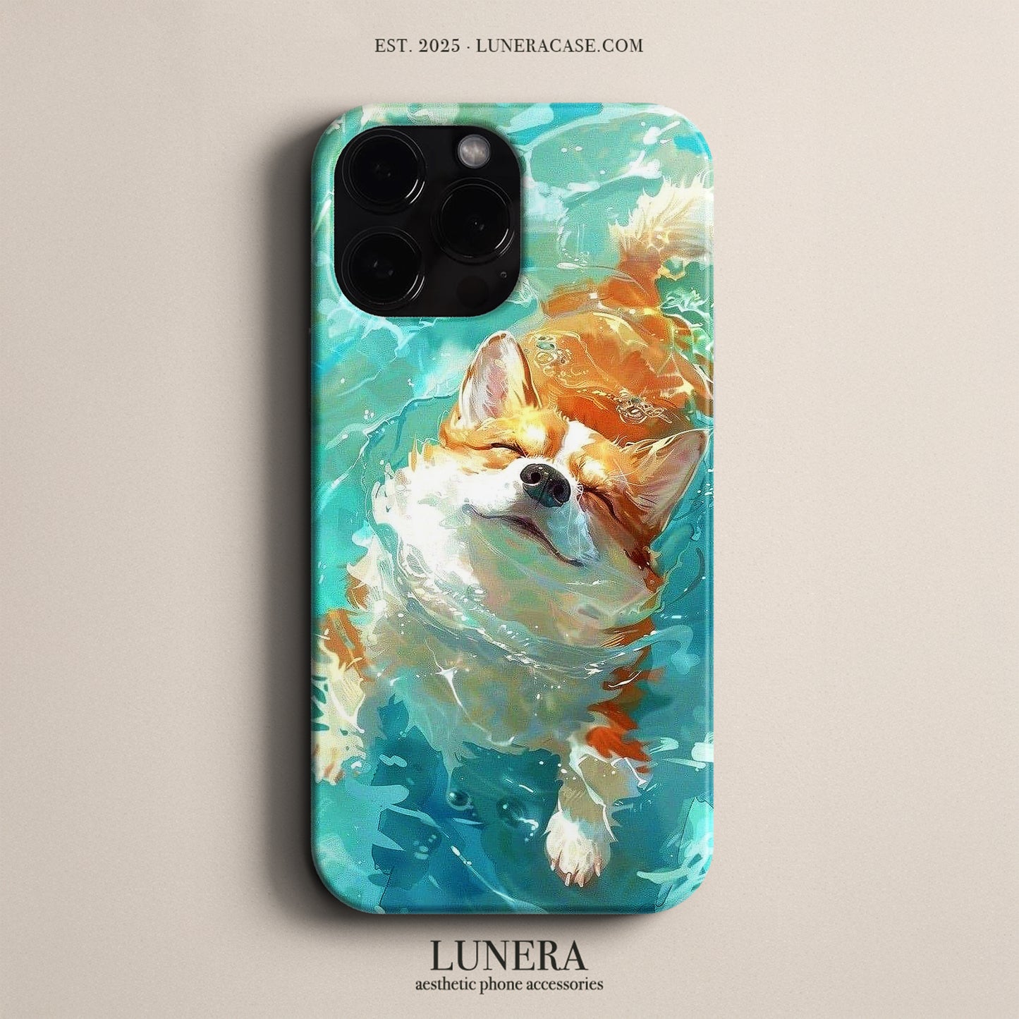Lunera "Swimming Corgi" Tasarım Telefon Kılıfı – The Ocean Light Collection