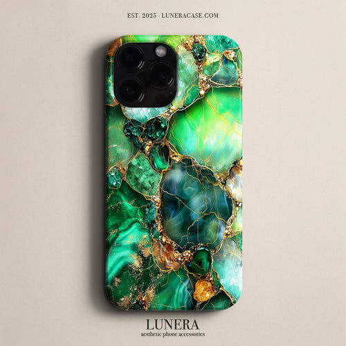 Lunera "Zümrüt Altın Taş" Tasarım Telefon Kılıfı – Luxury Serisi