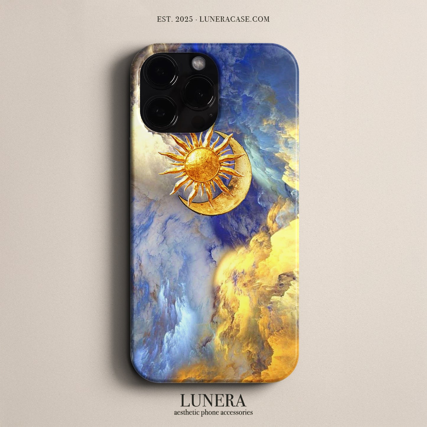 Lunera "Celestial Sun Moon" Tasarım Telefon Kılıfı – Golden Sun Collection Serisi
