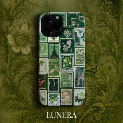 LUNERA 'Green Postage' Case – Vintage Pul Desenli Koleksiyon Kılıfı